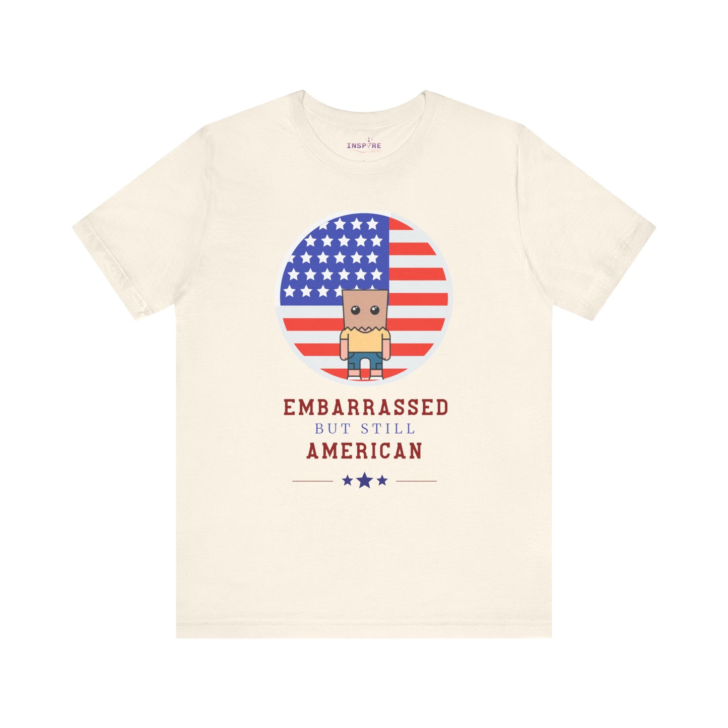 Embarrassed But Still American T-Shirt πΊπΈ Funny USA Graphic Tee β Super Soft Bella+Canvas 3001 Shirt