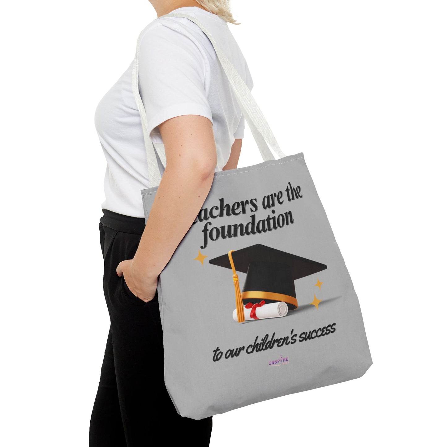 Teacher Tote Bag β Teachers Are the Foundation π Durable Custom Gift Tote with Color Handles, 3 Sizes Available