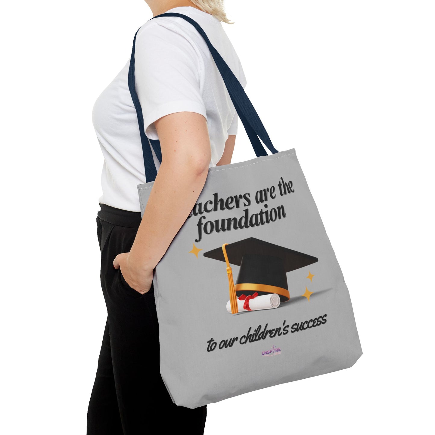 Teacher Tote Bag β Teachers Are the Foundation π Durable Custom Gift Tote with Color Handles, 3 Sizes Available