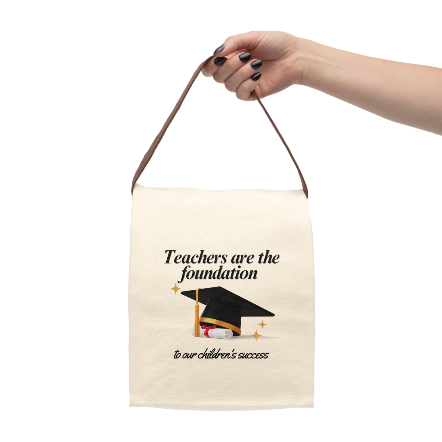 Teachers Are the Foundation” Canvas Lunch Bag – Teacher Gift 🍎🎓 Durable Cotton Roll-Top Tote with Handle