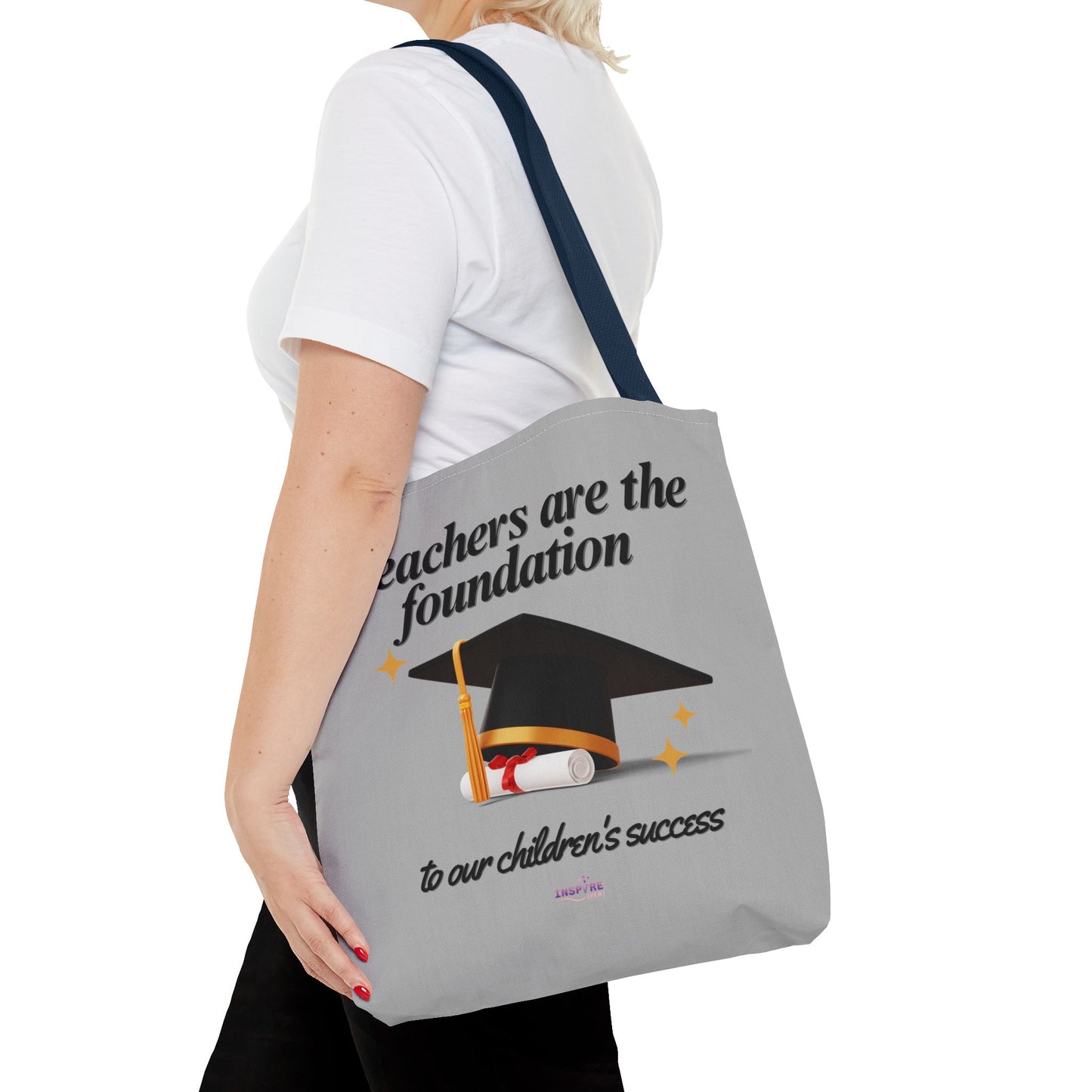 Teacher Tote Bag β Teachers Are the Foundation π Durable Custom Gift Tote with Color Handles, 3 Sizes Available