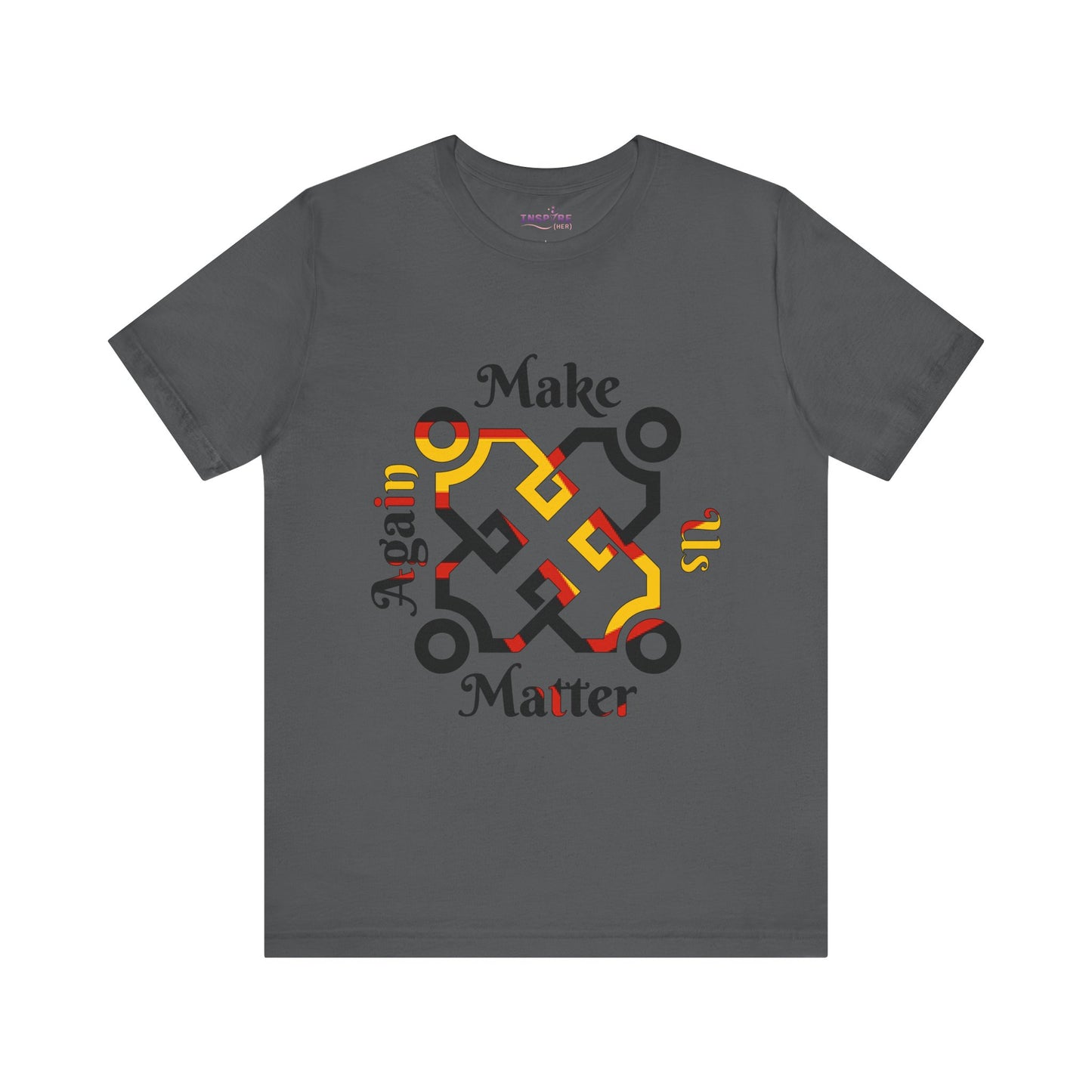 Make Us Matter Again Rubber Pride T-Shirt β Black, Red & Gold Chevron Flag Colors | Bold Latex/Fetish Identity Tee π€β€οΈπ