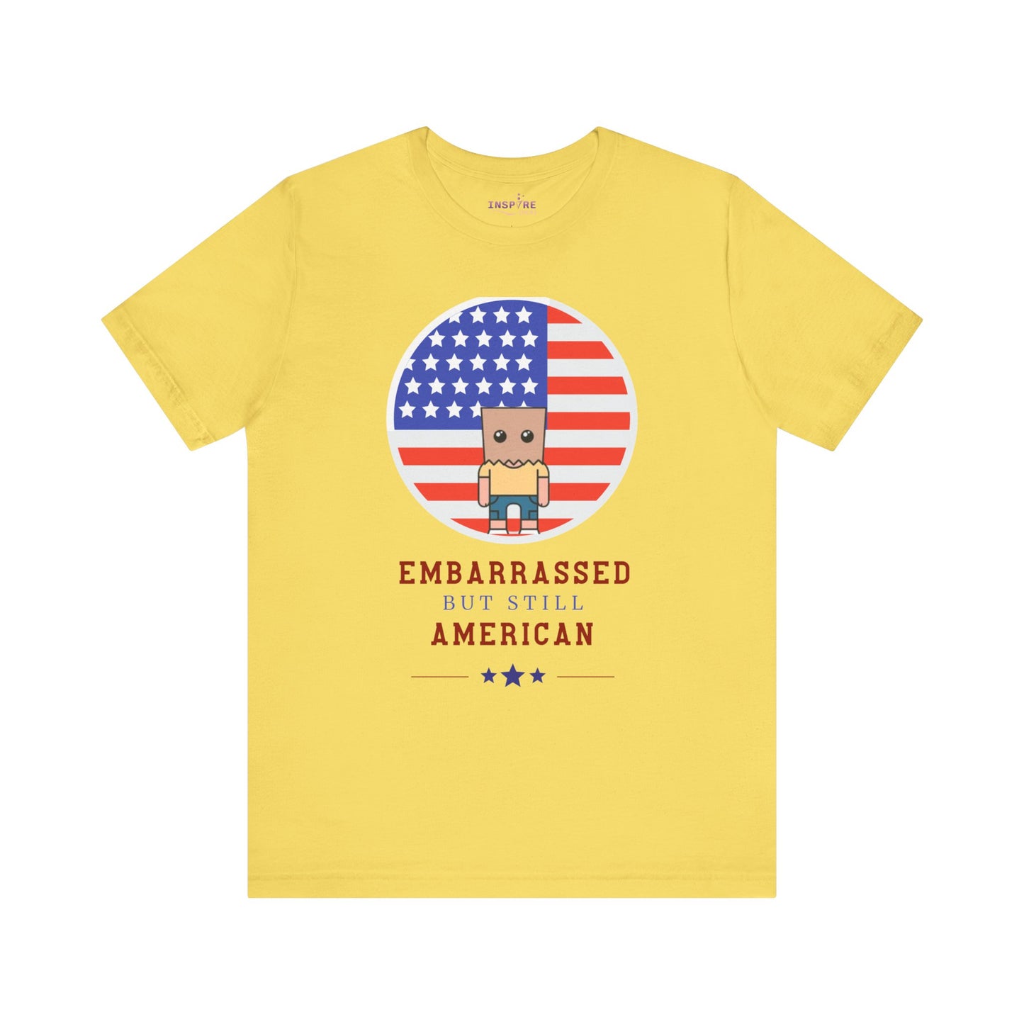 Embarrassed But Still American T-Shirt πΊπΈ Funny USA Graphic Tee β Super Soft Bella+Canvas 3001 Shirt