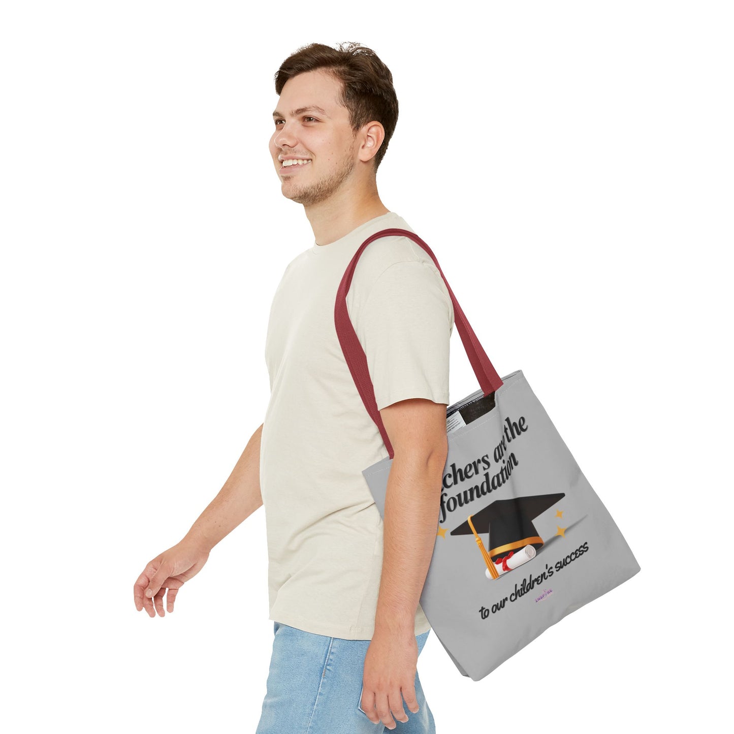 Teacher Tote Bag β Teachers Are the Foundation π Durable Custom Gift Tote with Color Handles, 3 Sizes Available