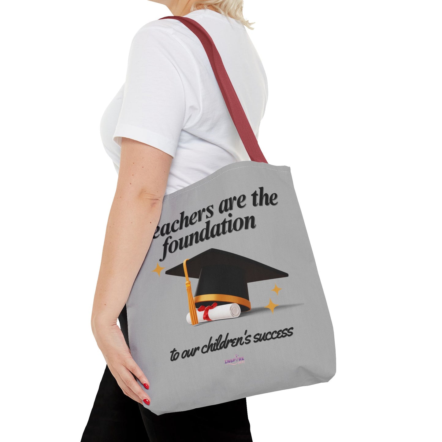 Teacher Tote Bag β Teachers Are the Foundation π Durable Custom Gift Tote with Color Handles, 3 Sizes Available
