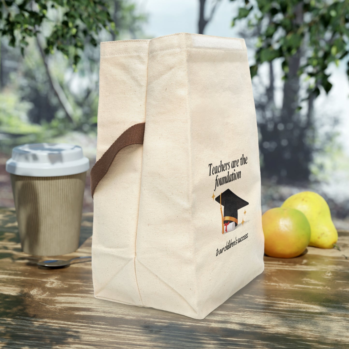 Teachers Are the Foundation” Canvas Lunch Bag – Teacher Gift 🍎🎓 Durable Cotton Roll-Top Tote with Handle