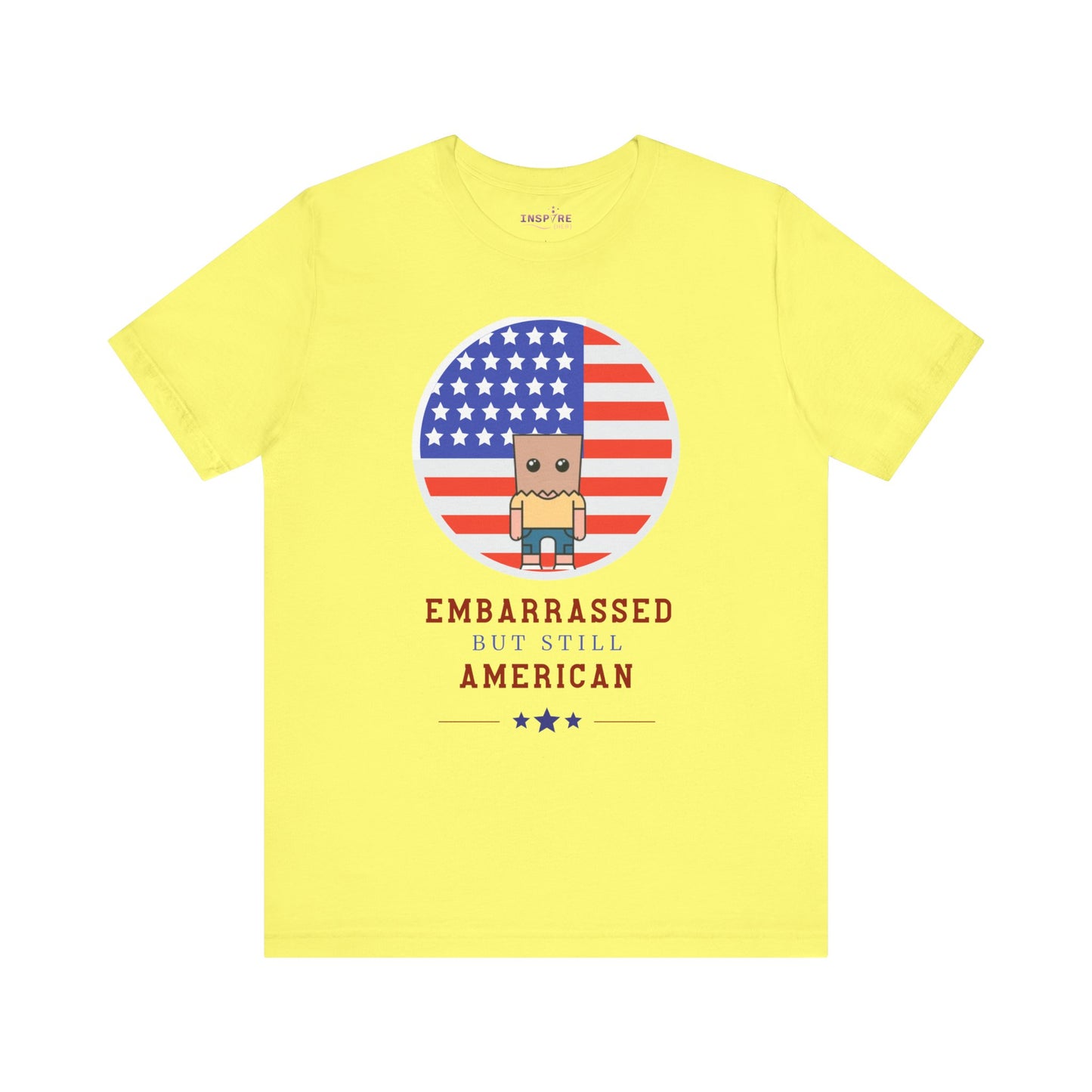 Embarrassed But Still American T-Shirt πΊπΈ Funny USA Graphic Tee β Super Soft Bella+Canvas 3001 Shirt