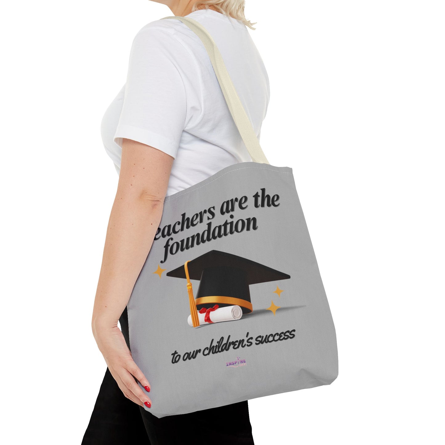 Teacher Tote Bag β Teachers Are the Foundation π Durable Custom Gift Tote with Color Handles, 3 Sizes Available