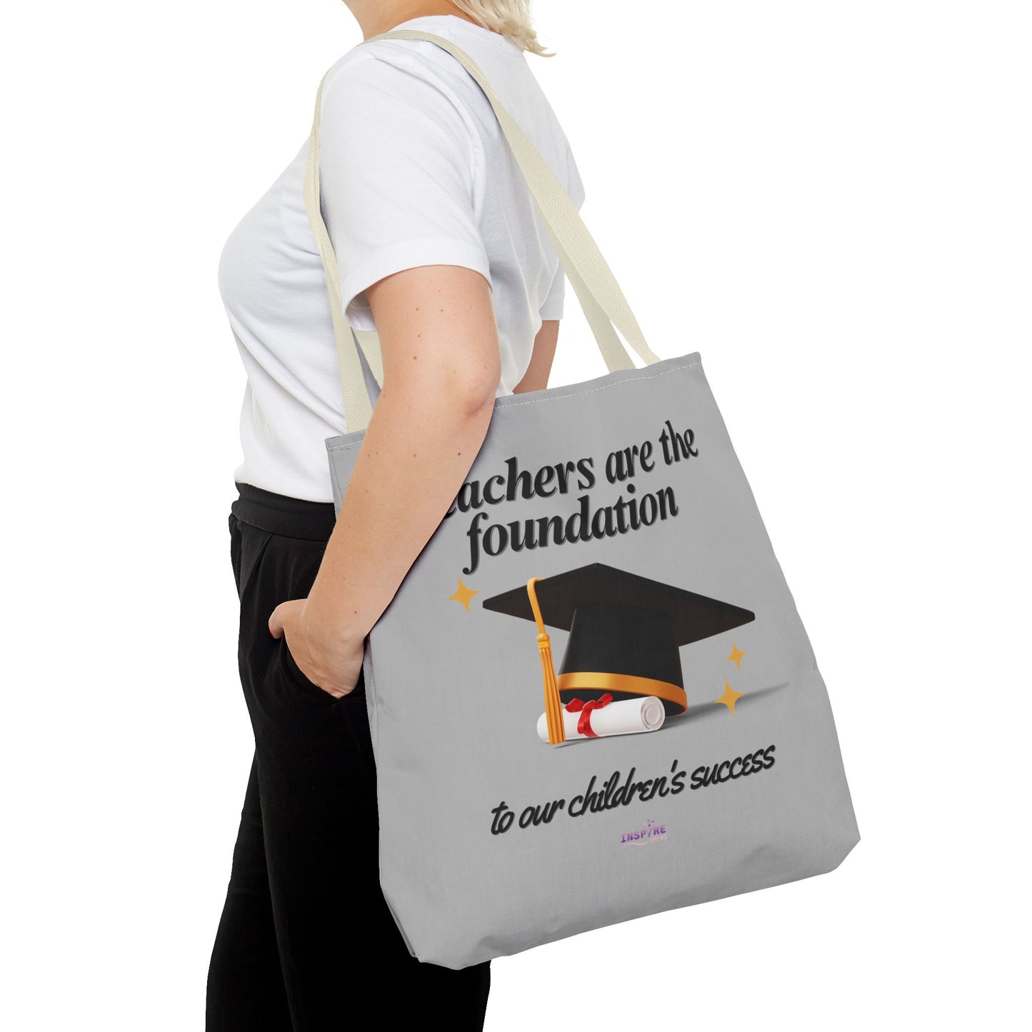 Teacher Tote Bag β Teachers Are the Foundation π Durable Custom Gift Tote with Color Handles, 3 Sizes Available
