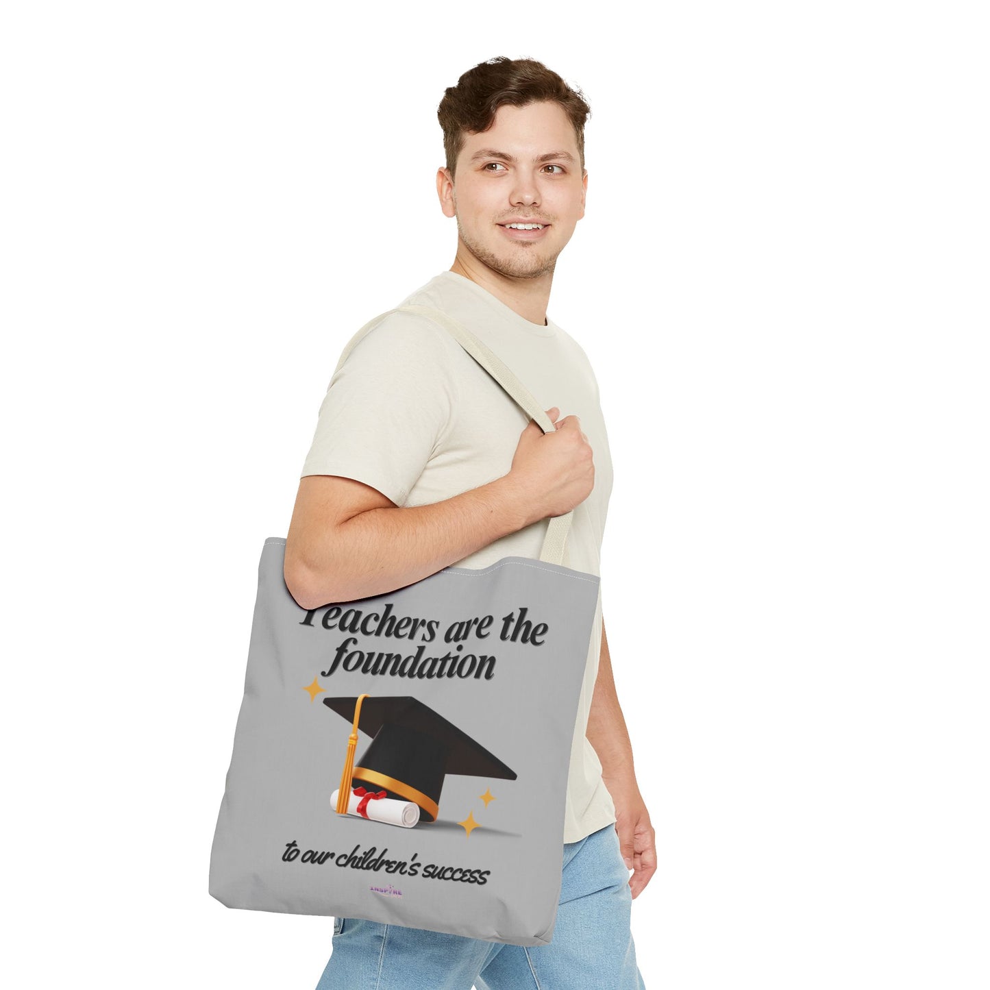 Teacher Tote Bag β Teachers Are the Foundation π Durable Custom Gift Tote with Color Handles, 3 Sizes Available