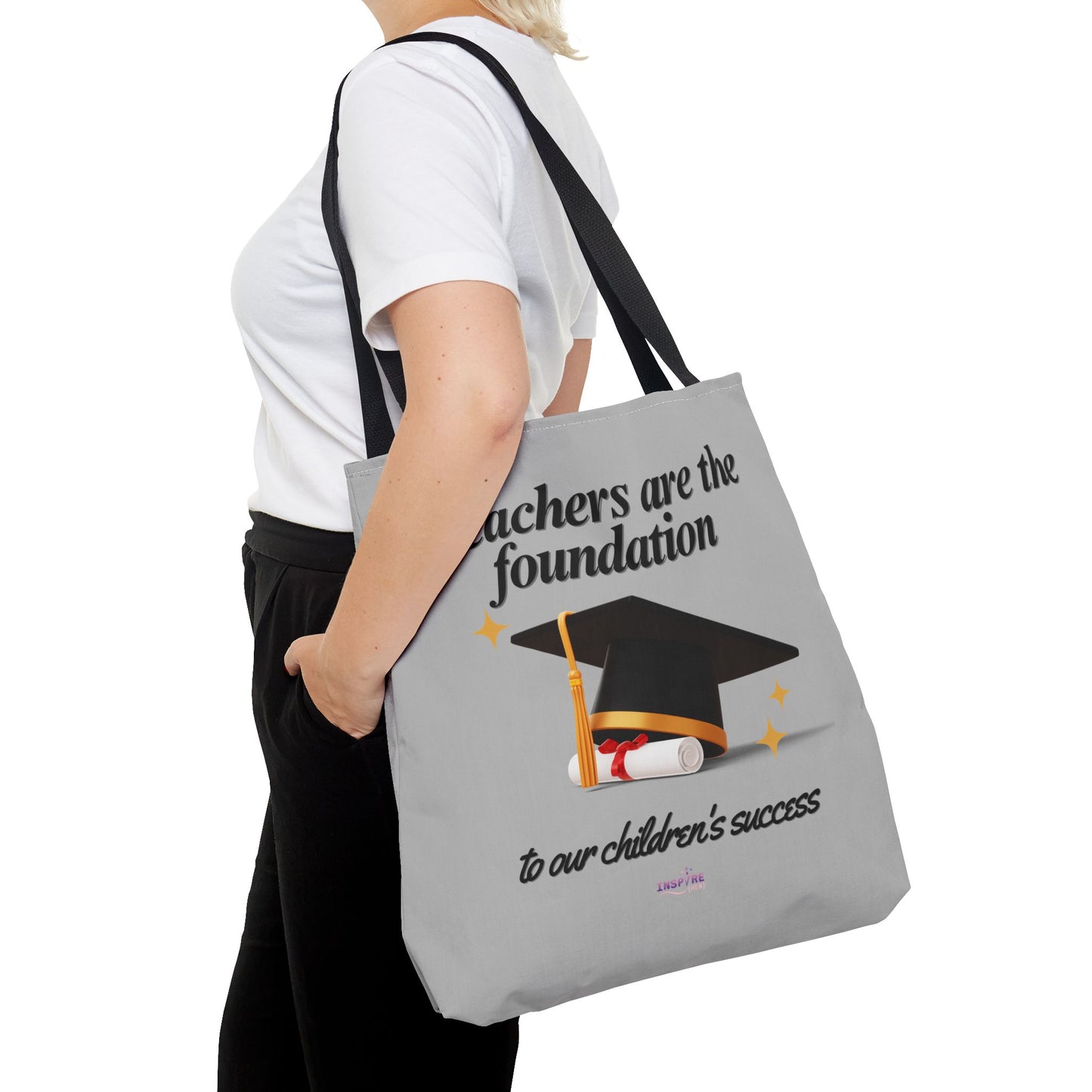 Teacher Tote Bag β Teachers Are the Foundation π Durable Custom Gift Tote with Color Handles, 3 Sizes Available