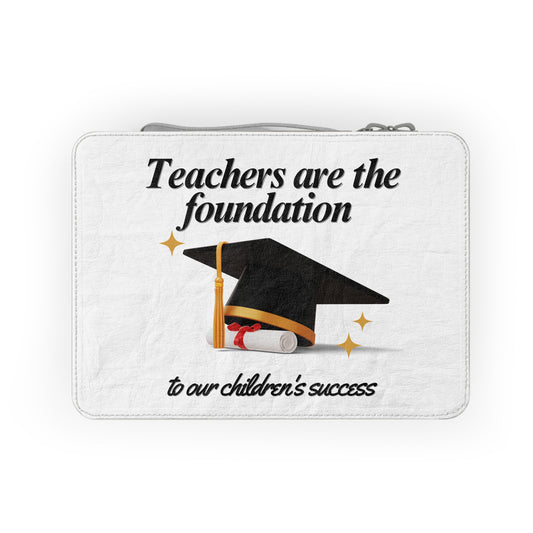 Teacher Appreciation Zipper Tote – Teachers Are the Foundation 👩‍🏫🎓 Paper & Cotton Gift Bag with Zipper & Handle