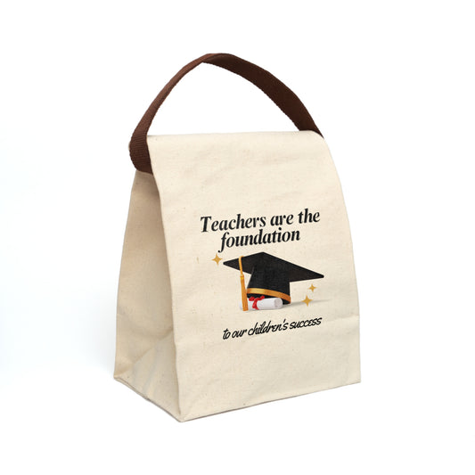 Teachers Are the Foundation” Canvas Lunch Bag – Teacher Gift 🍎🎓 Durable Cotton Roll-Top Tote with Handle