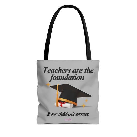 Teacher Tote Bag – Teachers Are the Foundation 🎓 Durable Custom Gift Tote with Color Handles, 3 Sizes Available