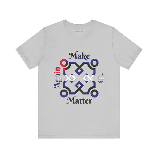 Make Us Matter Again Leather Pride T-Shirt – Black, Blue & White Flag Colors | Fierce Kink-Inclusive Empowerment Tee 🖤💙❤️