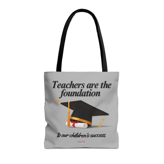 Teacher Tote Bag – Teachers Are the Foundation 🎓 Durable Custom Gift Tote with Color Handles, 3 Sizes Available