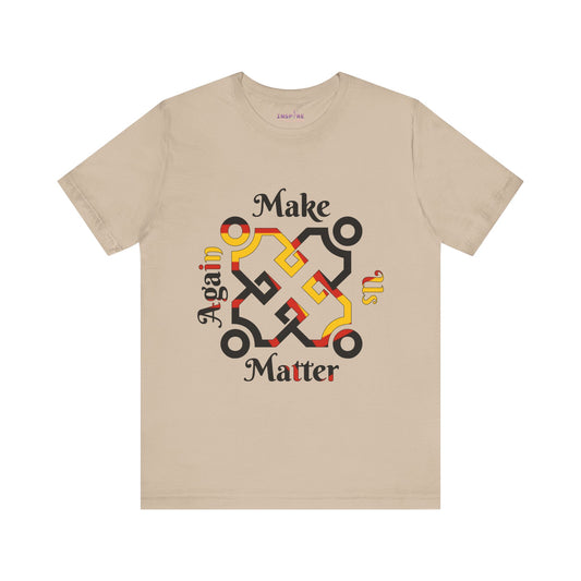 Make Us Matter Again Rubber Pride T-Shirt – Black, Red & Gold Chevron Flag Colors | Bold Latex/Fetish Identity Tee 🖤❤️💛