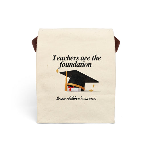 Teachers Are the Foundation” Canvas Lunch Bag – Teacher Gift 🍎🎓 Durable Cotton Roll-Top Tote with Handle