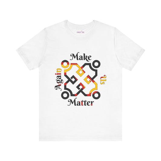 Make Us Matter Again Rubber Pride T-Shirt – Black, Red & Gold Chevron Flag Colors | Bold Latex/Fetish Identity Tee 🖤❤️💛